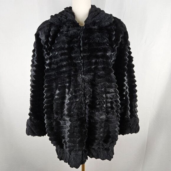Carole Little Vintage Black Faux Fur Jacket Medium Evening Party Luxurious - Picture 3 of 11